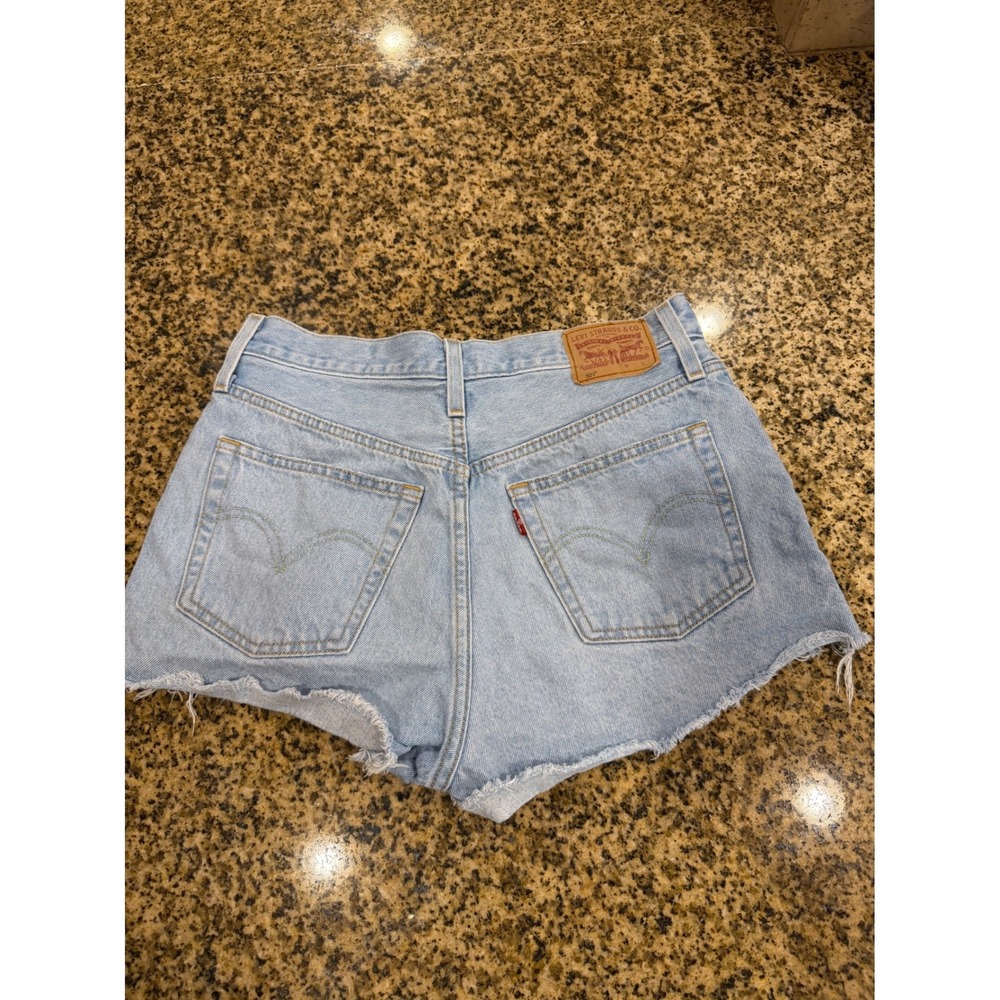 Levis 501 Original High Rise Distressed Denim Shorts Light Wash Blue W28 - Picture 10 of 10